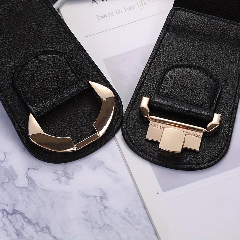 Metal Buckle Elastic Waistband Wide Belt for Women